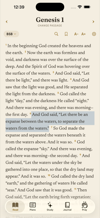 Lantern app — reading Genesis 1 in the Berean Standard Bible